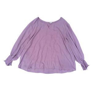 Cato Plus Size 26/28 Mauve Smocked Cuff Keyhole Blouse - Flowy Long Sleeve Top